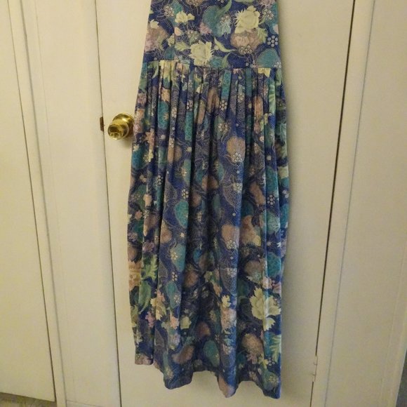 Tibetan Trader Floral Blues Cotton maxi pocket dress s - Picture 3 of 12